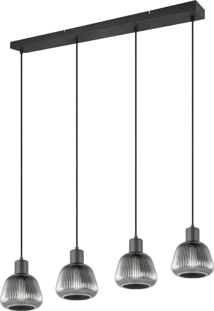 Grande suspension noire en verre 4 lampes E27 TARIFA pour salon moderne