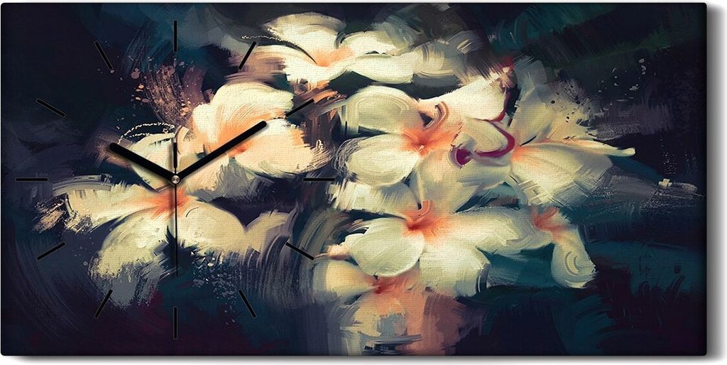 Wandbild Leinwand Bilder Wanduhr 60x30 Kunst Gemälde weiße Blumen im Dunkeln - schwarze Hände