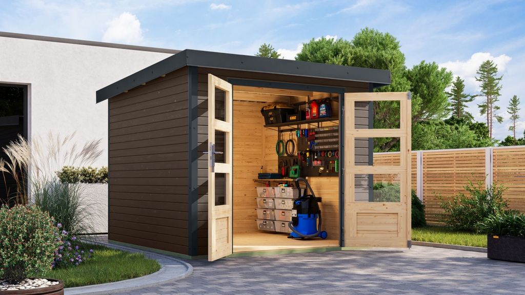 Karibu Gartenhaus Hybridhaus Metall Jupiter 3,5 terragrau 238,5x242,5x209 cm