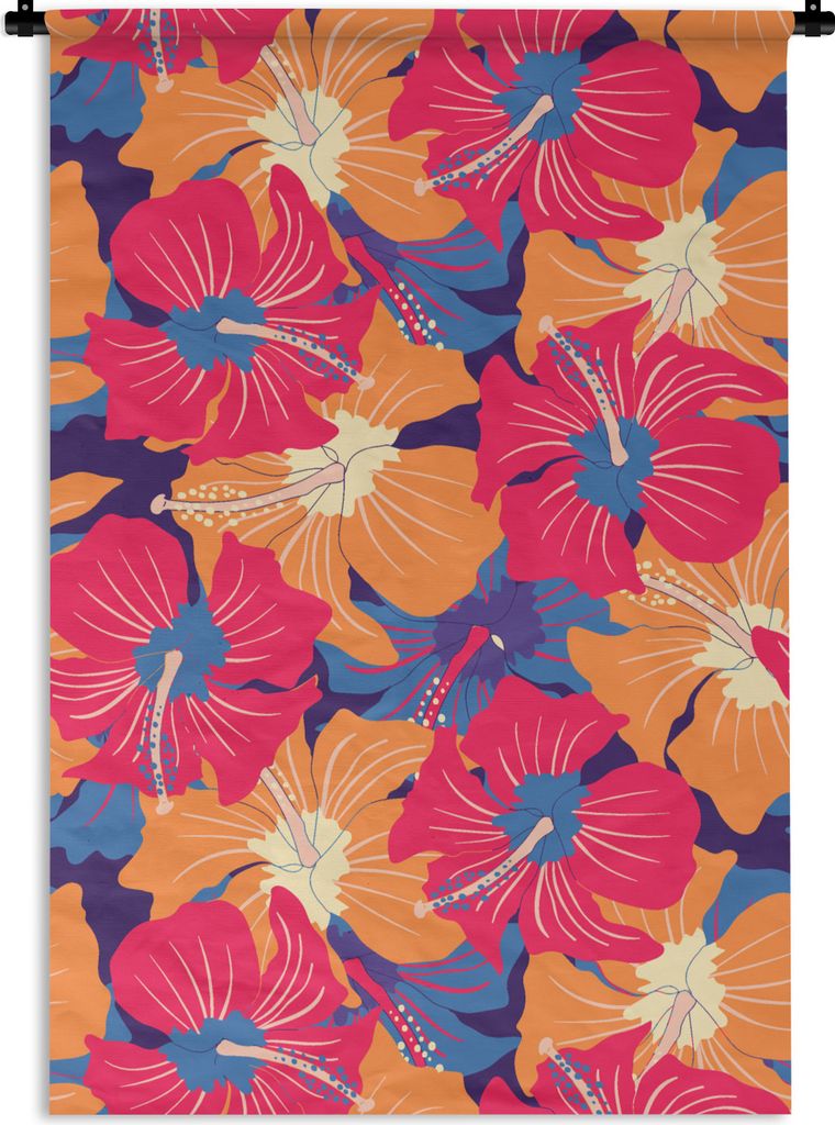 MuchoWow Wandteppich Wandbehang Sommer - Blumen - Hawaii - Muster 60x90 cm Tapisserie Dekoration Wandtuch - Foto-Teppich - Abwaschbar