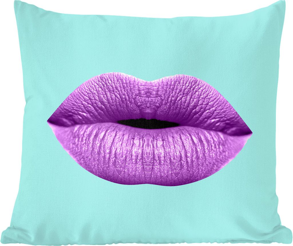 MuchoWow Zierkissen Sofakissen Wohnzimmer Dekokissen 60x60 cm Lippen - Pastell - Lila - Sitzfläche - Foto Polster