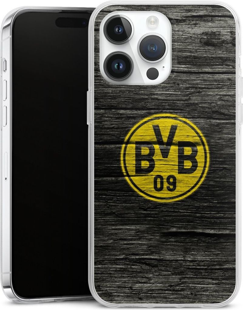 DeinDesign Handyhülle für Apple iPhone 14 Pro Max Silikon Hülle Case Smartphone Schutzhülle BVB Borussia Dortmund Holzoptik