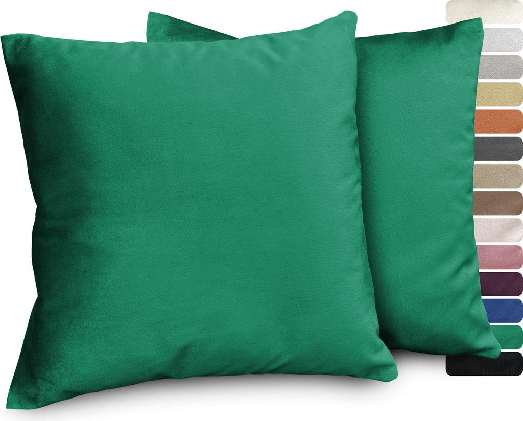 Samt Kissenhüllen 2er Set, Premium Kissenbezug, Sofa- und Dekokissen, Größe und Farbe wählbar,Grün,60x60cm