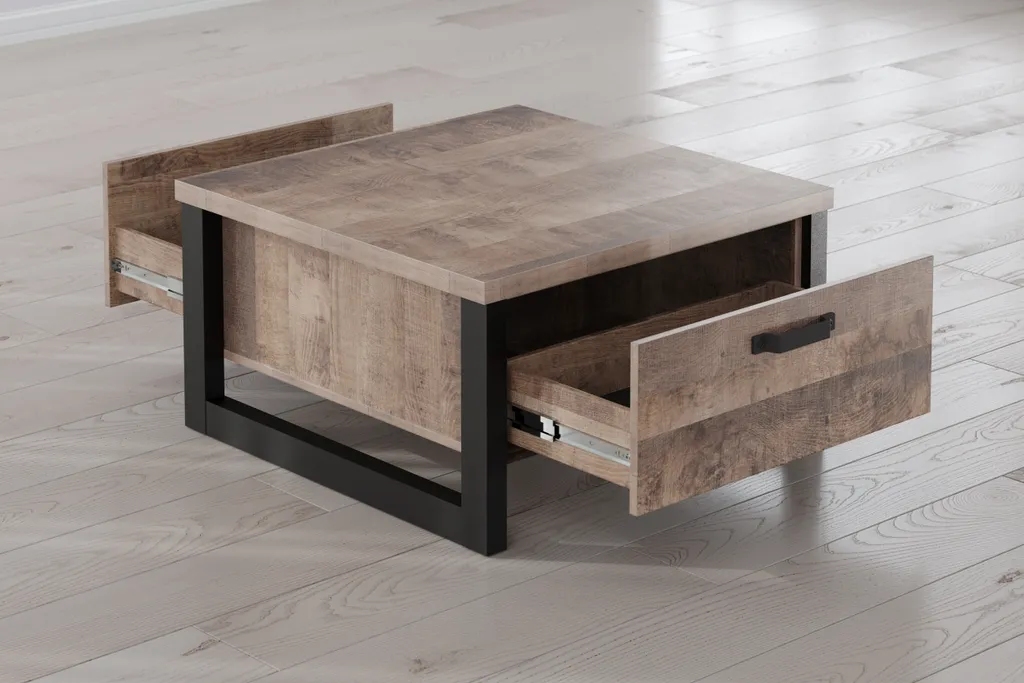 Table Basse Emile en Chêne - Solution Rangement Salon 2 Tiroirs Bois
