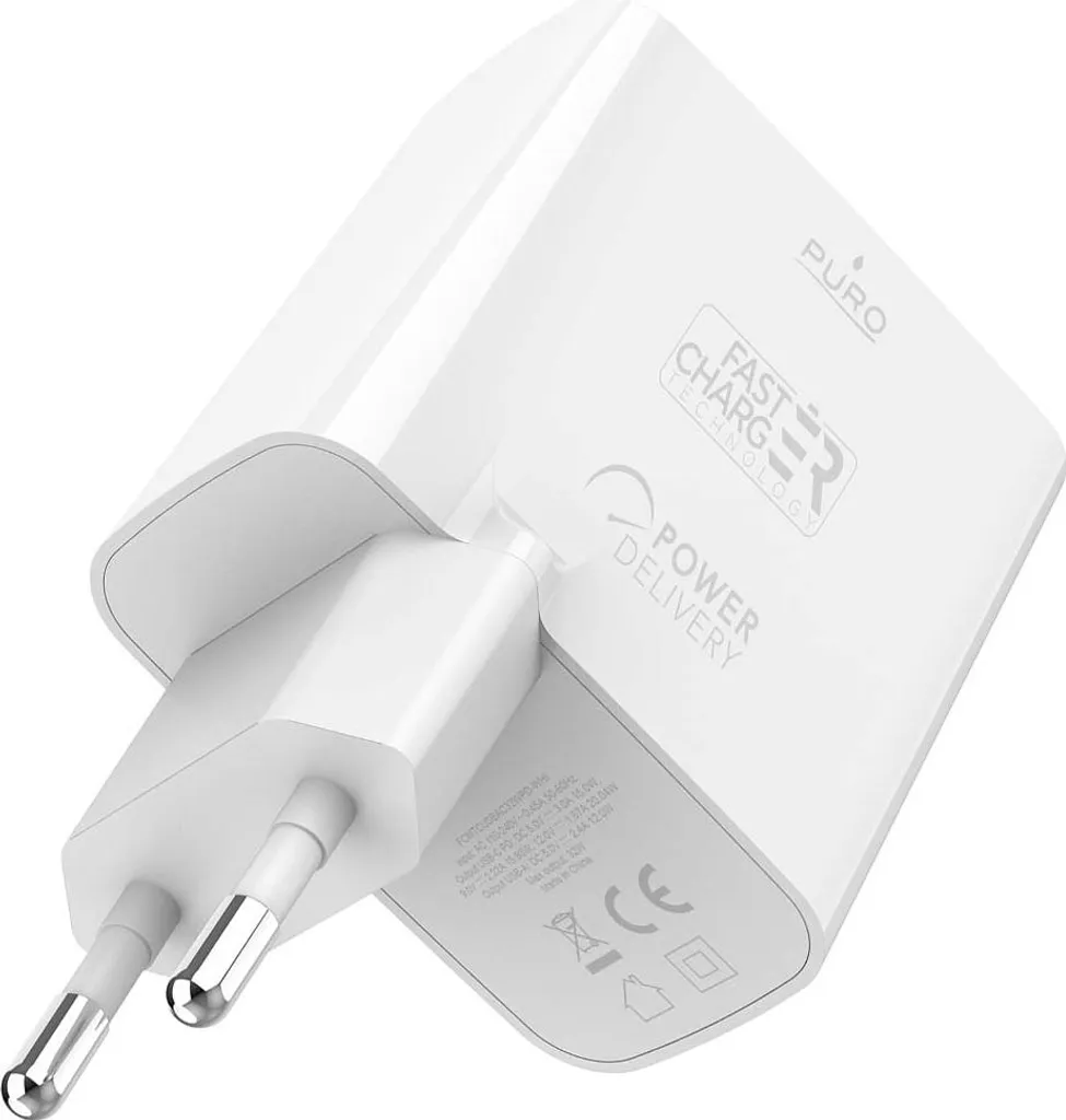 Chargeur rapide pour iPhone et Android 32W USB-C USB-A Puro Blanc - 3