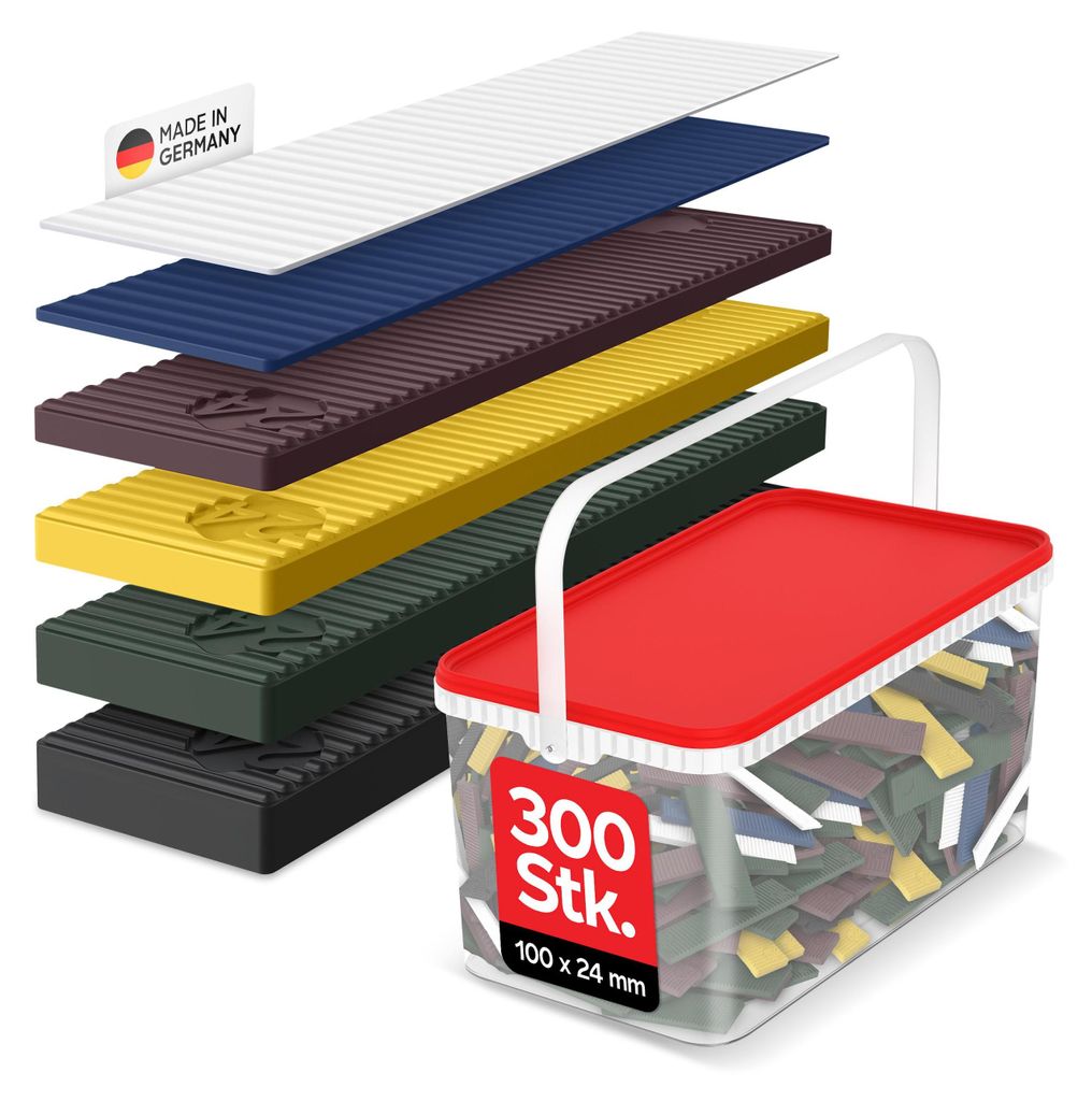 A product shot showing stacked glazing blocks of various colors and a container filled with smaller pieces of the same material.