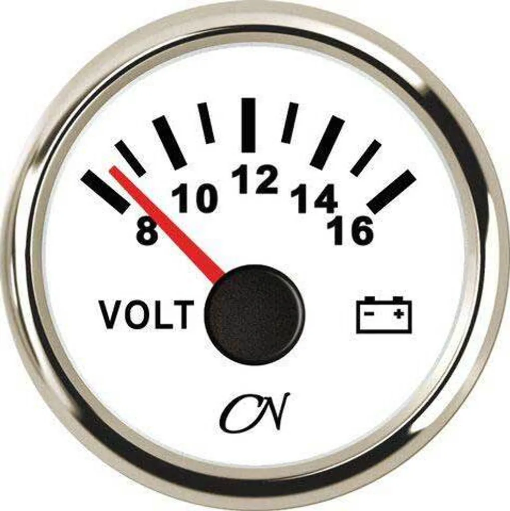 Voltmètre 12V pour Bateau et Camping-car - CN-Instrument Blanc Chrome