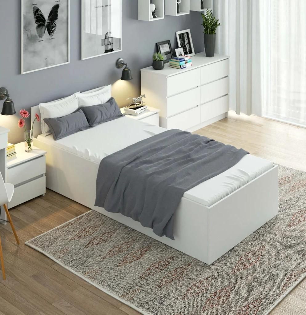 Einzelbett 90x200 OMERYA mit Stauraum - weiß