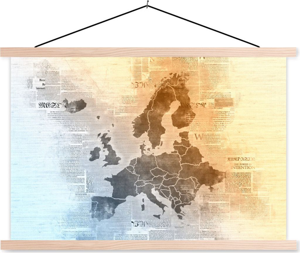 MuchoWow Textilposter Karte - Europa - Zeitungen 60x40 cm mit holzfarbenen Rahmen - Bilder