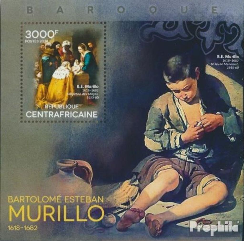 Briefmarken Zentralafrikanische Republik 2014 Mi Block 1201 (kompl. Ausgabe) postfrisch Bartolome Esteban Murillo