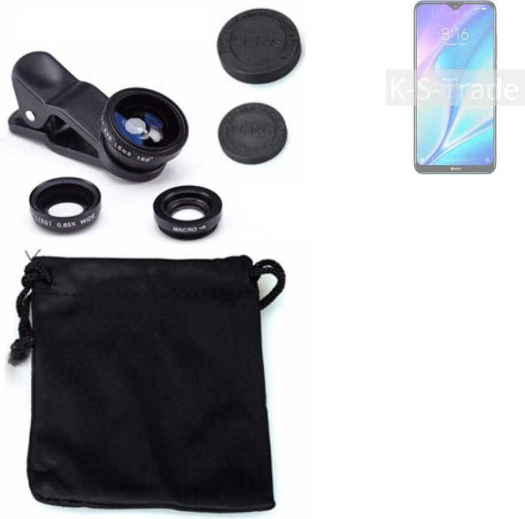 K-S-Trade Smartphone Kamera Linsen Set Kompatibel mit Xiaomi Redmi 9A 3in1 Clip-On Kamera Adapter Macro Weitwinkel FishEye Fischauge Objektiv Linse