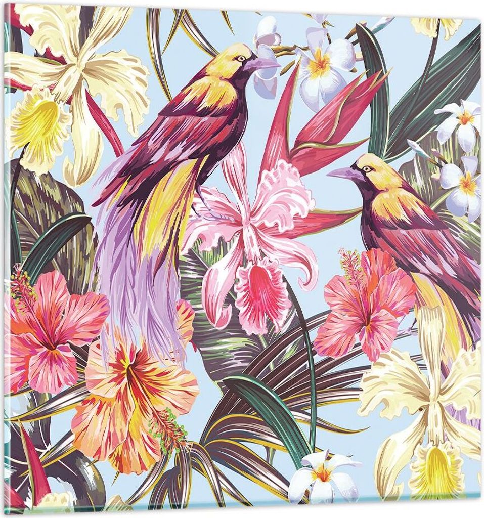 Bilder auf glas - Blume Vogel Sommer - 60x60cm - Glasbilder - Wandbilder - Kunstdruck - zum Aufhängen bereit - Wanddekoration aus Glas - Glas Bild...