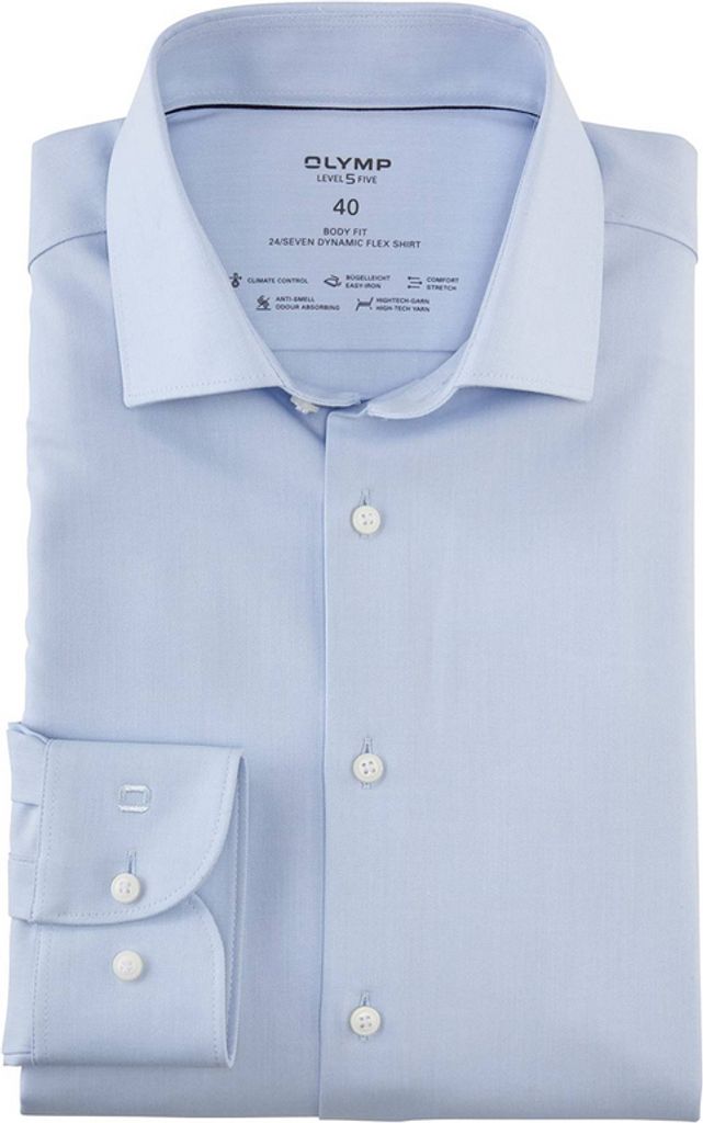 Olymp Hemd Slim Fit einfarbig hellblau Baumwolle