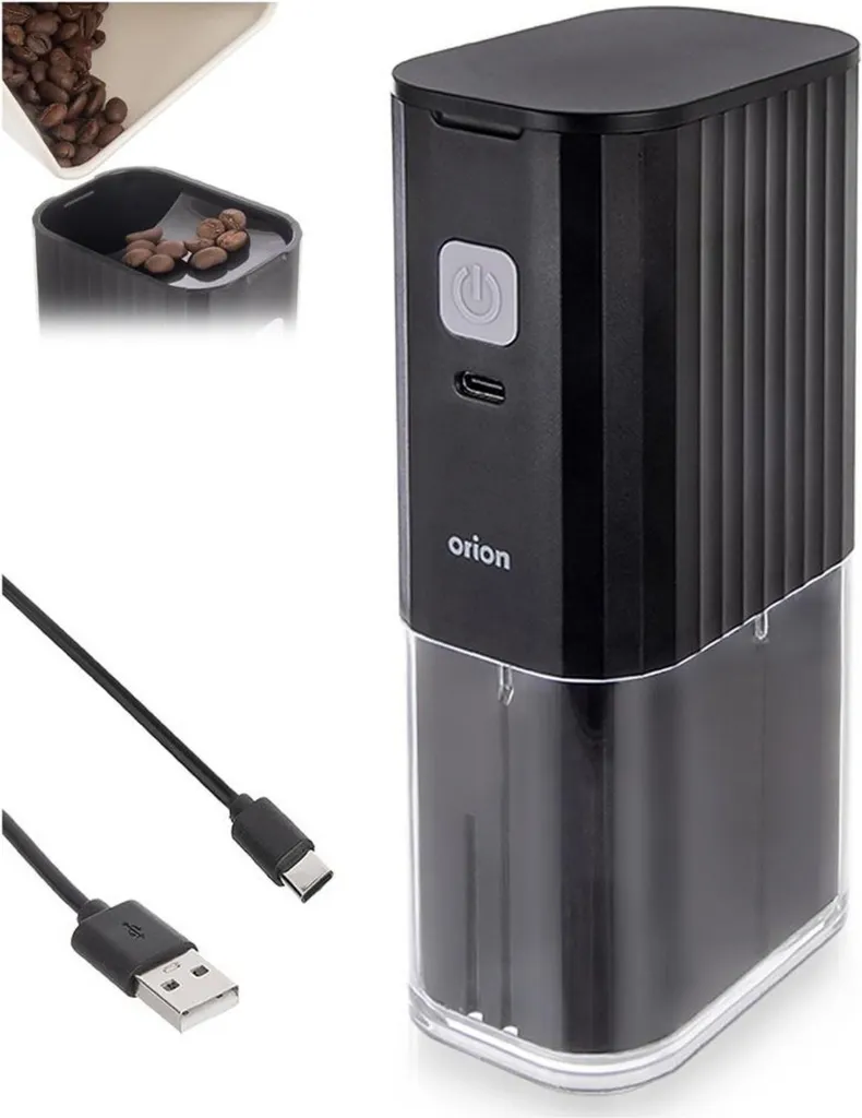 Orion Moulin à café électrique noir 16 cm avec recharge USB nomade