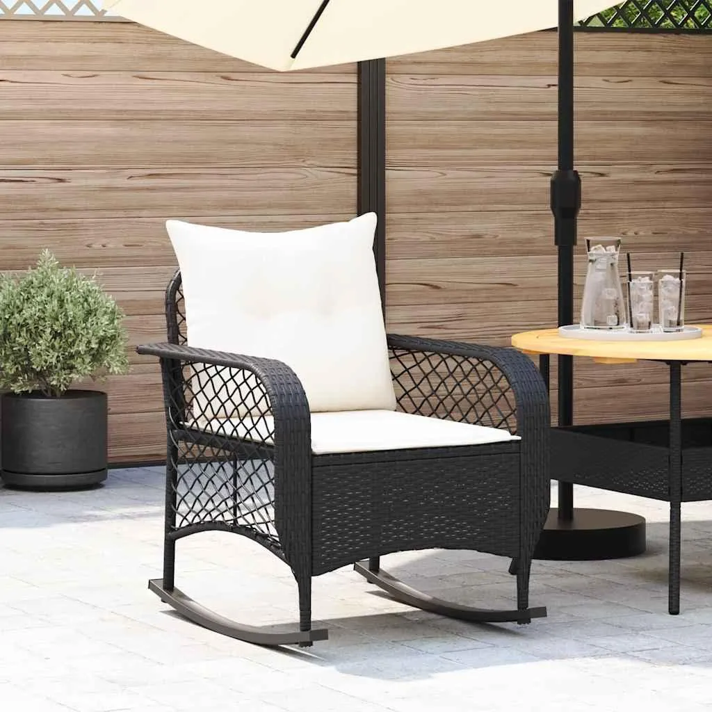 Poltrona a Dondolo Outdoor vidaXL Polirattan Nero e Design Elegante - 2
