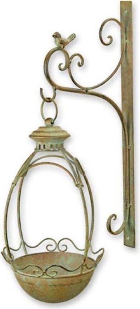 Casa Padrino Jugendstil Wand Vogeltränke Grün / Rost 16 x 30 x H. 52 cm - Metall Wand Vogelbad - Garten & Terrassen Deko Accessoires - Barock & J...