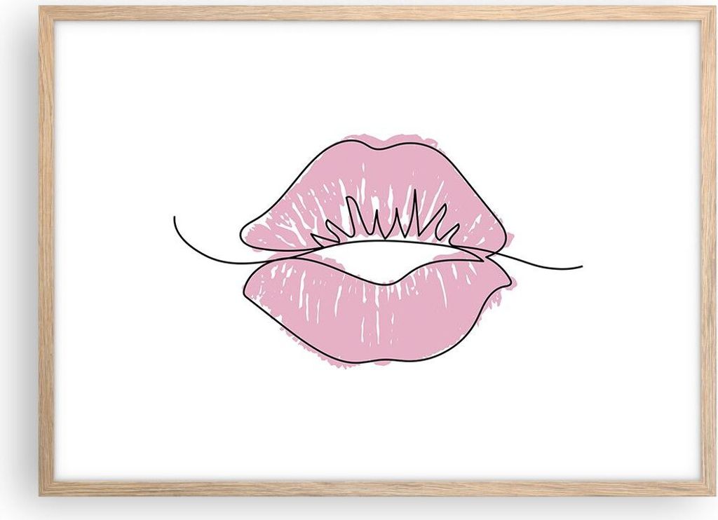 Gerahmtes Poster - Rahmen in heller Eiche - Mund Bild Modern - 70x50 cm - Wand Bild - Wanddeko - Wandbilder - Kunstposter - Wandposter - Bilderrahm...