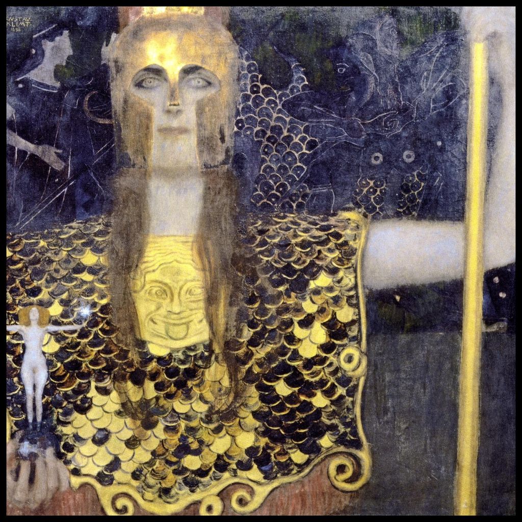 Poster 80x80cm Pallas Athena, Gustav Klimt Vintage für das Wohnzimmer