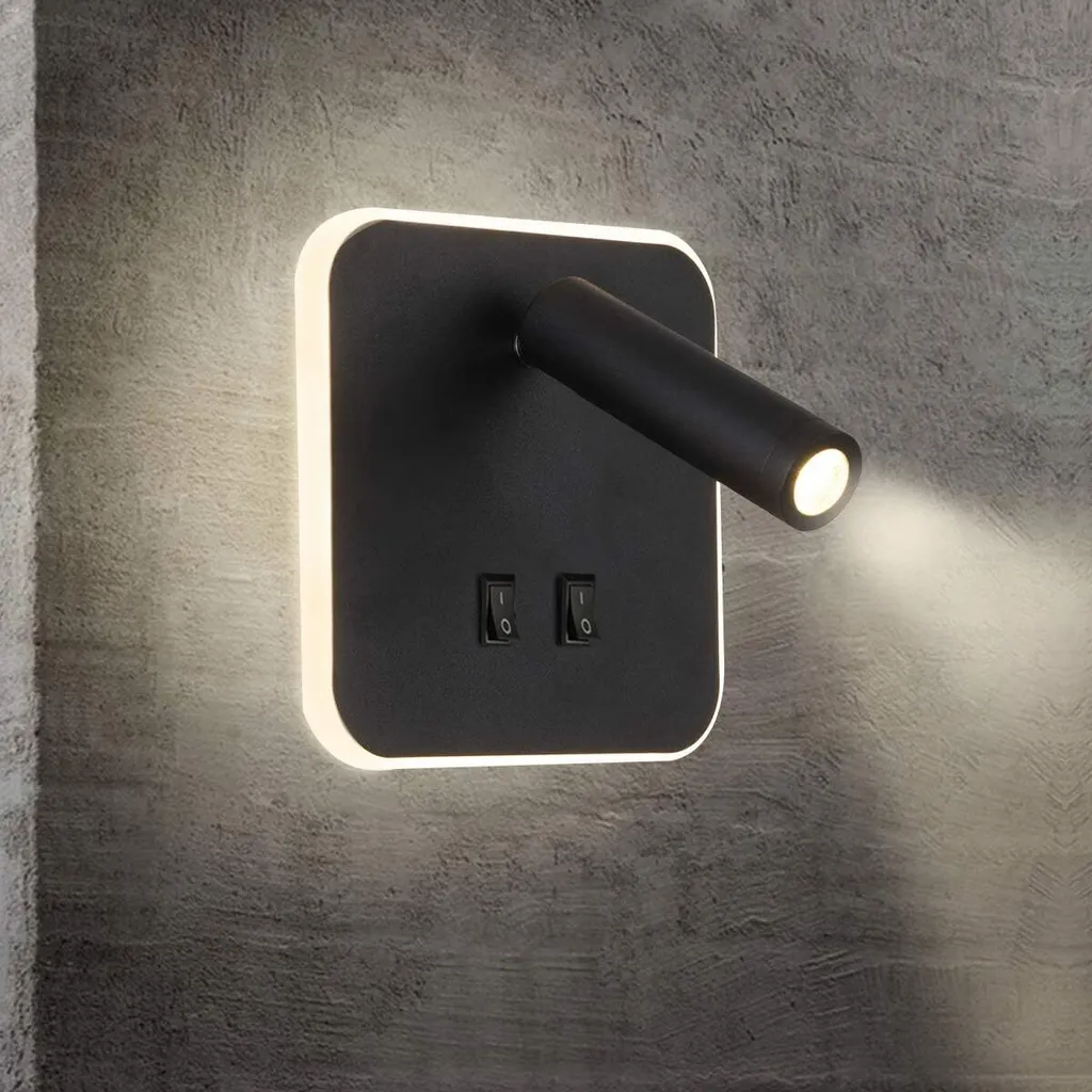 Liseuse murale LED pour table de nuit et bureau noir blanc neutre 10W