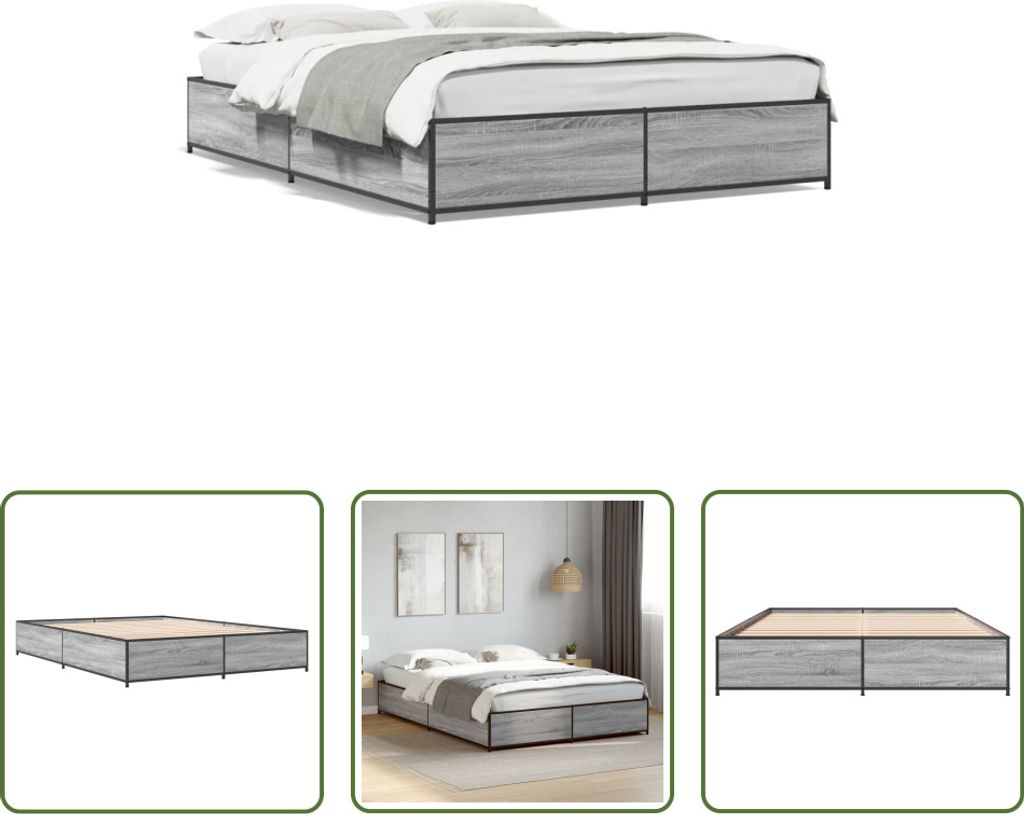 The Living Store Bettgestell Grau Sonoma 120x190 cm Holzwerkstoff und Metall