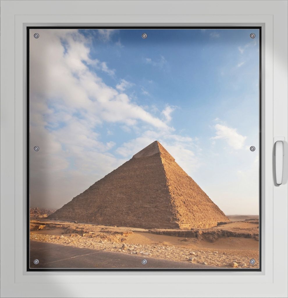 Wallario Lichtschutzbild, Dekorativer Sichtschutz Sonnenschutz 96 x 100 cm mit Motiv: Alte Pyramide in Ägypten - Verdunklung ohne Bohren