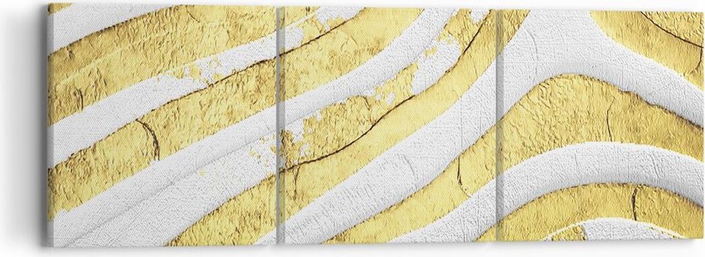 Bild auf Leinwand - Leinwandbild - 3 Teile - Abstraktion Gold Weiß - 90x30cm - Wand Bild - Wanddeko - Wandbilder - Leinwanddruck - Bilder - Wandde...