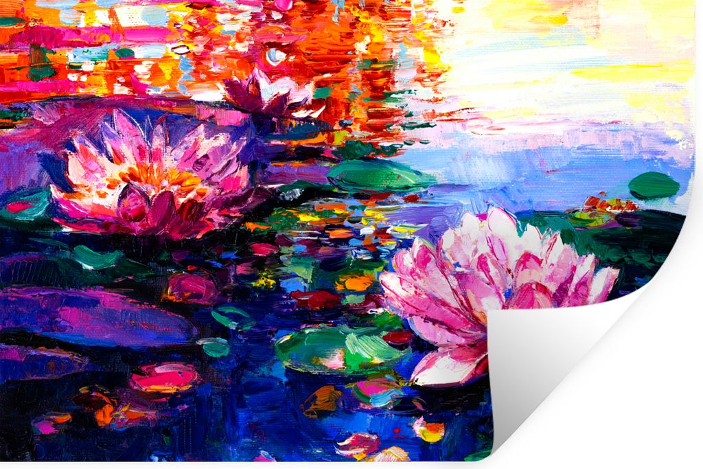 MuchoWow Wandtattoo Wandsticker Wandaufkleber Gemälde - Öl - Seerose - Wasser 30x20 cm Selbstklebend und Repositionierbar - Wierderverwendbar -...