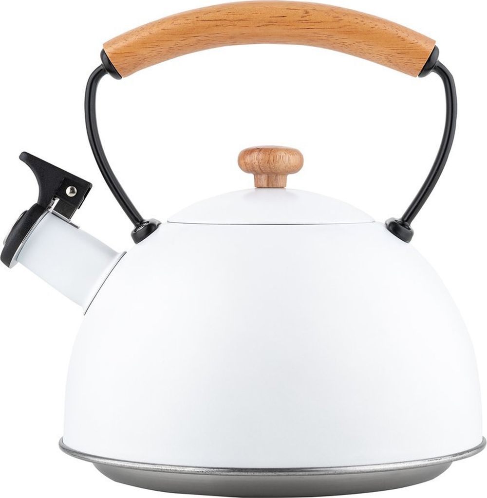 FLORINA Wasserkessel (2,3 l) I Edelstahl Teekessel NATURAI Flötenkessel mit Holzgriff I Automatischer Pfiff I Wasserkocher für Induktionsherd, Ga...