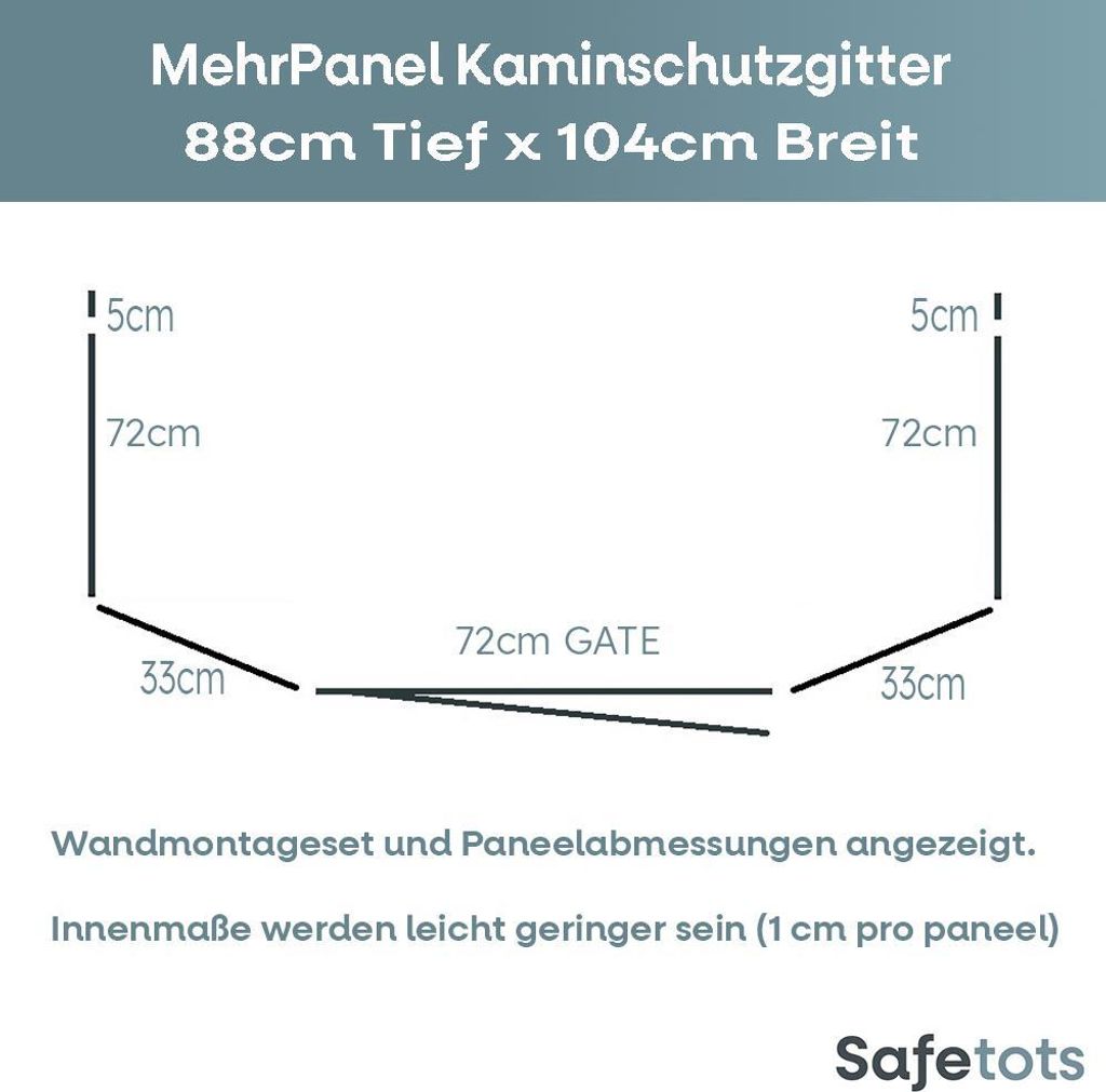 Safetots MehrPanel Kaminschutzgitter, 88cm Tief x 104cm Breit , Grau