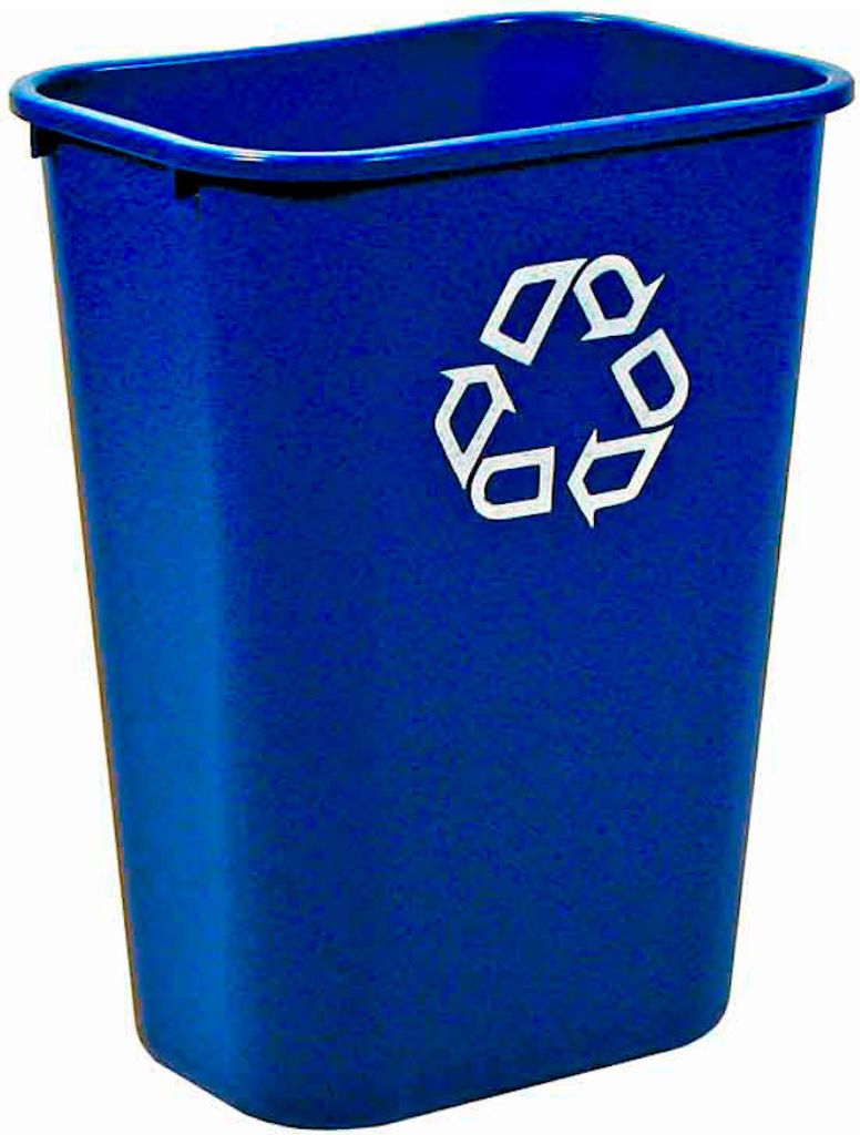 Rubbermaid rechteckiger Abfallbehälter | 39 Liter, HxBxT 50,5x27,9x38,7cm | Polyethylen | Blau mit Recyclingsymbol