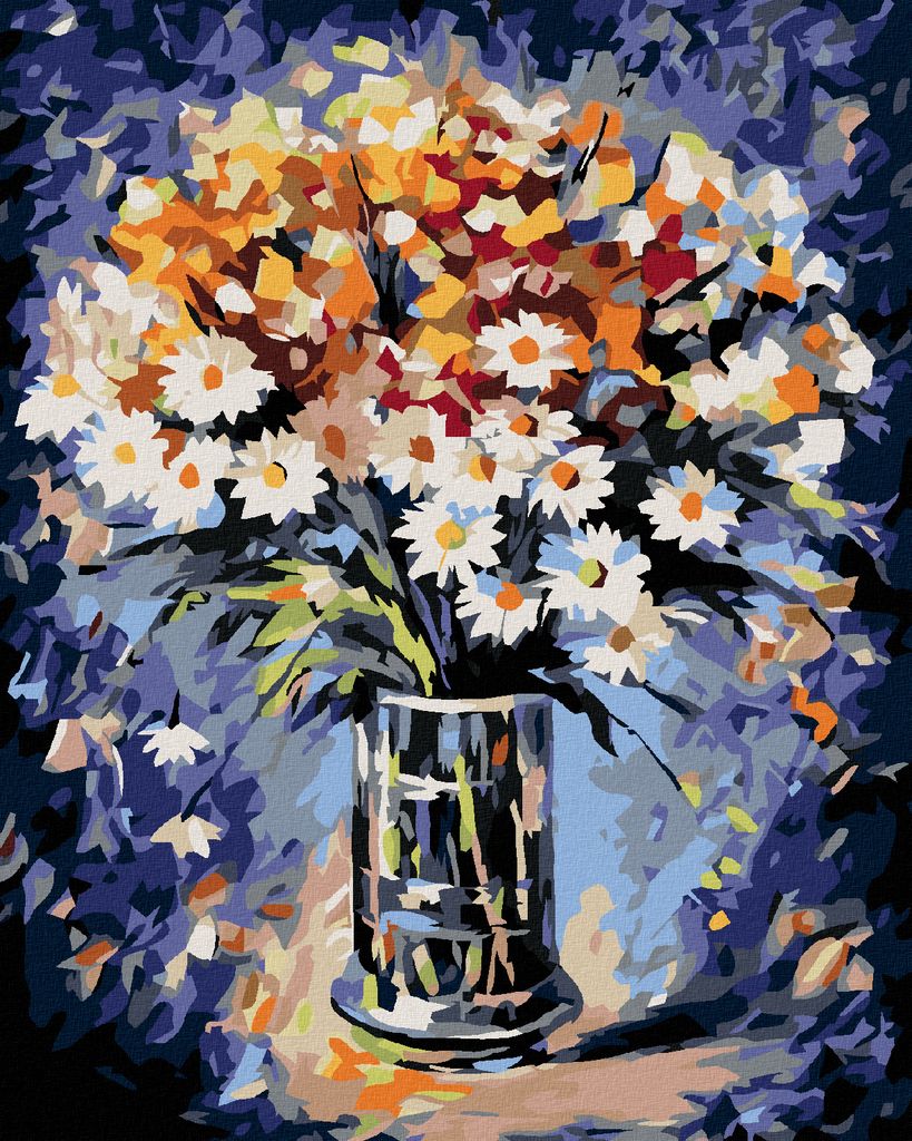 Diamondi - Diamond painting - BLUMENSTRAUß MIT MARGERITEN, 40X50 cm, mit Keilrahmen (bereits gespannt)
