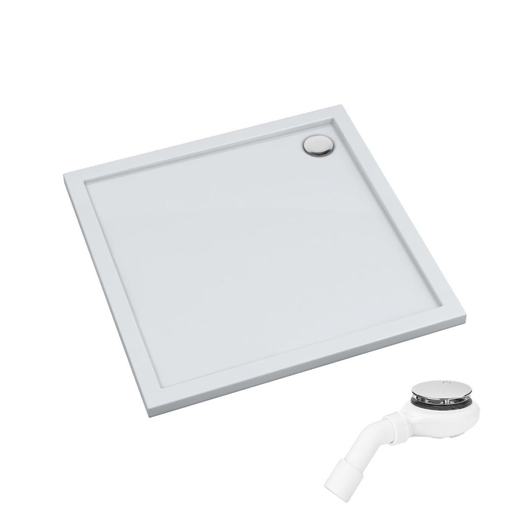 AQUABAD Duschwanne/Duschtasse Villa mit LeakProtect Technologie Smooth White 90x90cm Quadrat | inkl. Tempoplex Ablaufgarnitur 6963