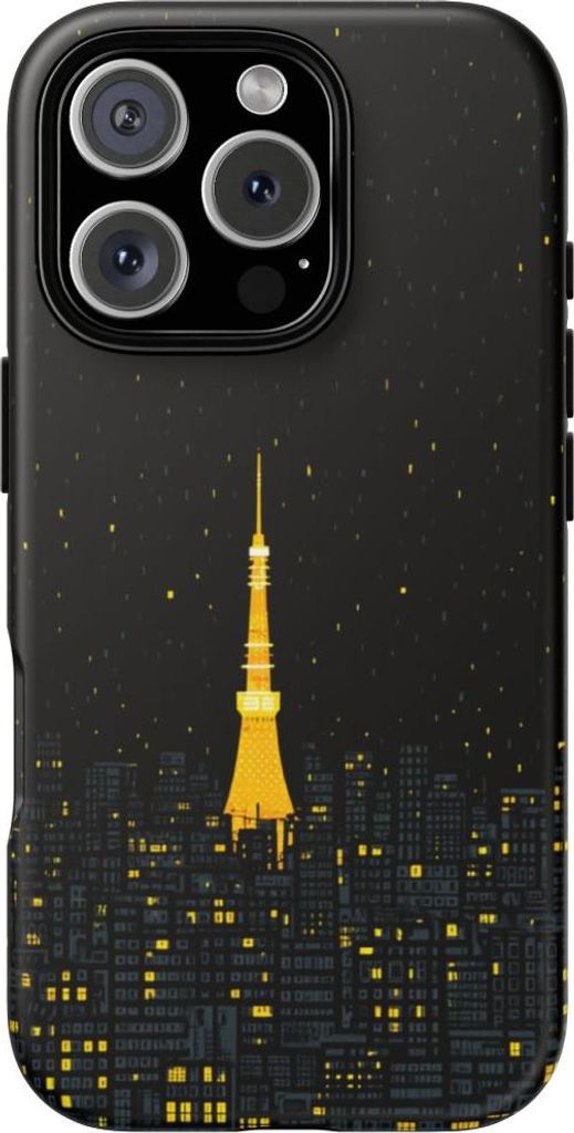 Leuchtender Turm in nächtlicher Stadtsilhouette – Hülle Kompatibel mit iPhone 16 Pro