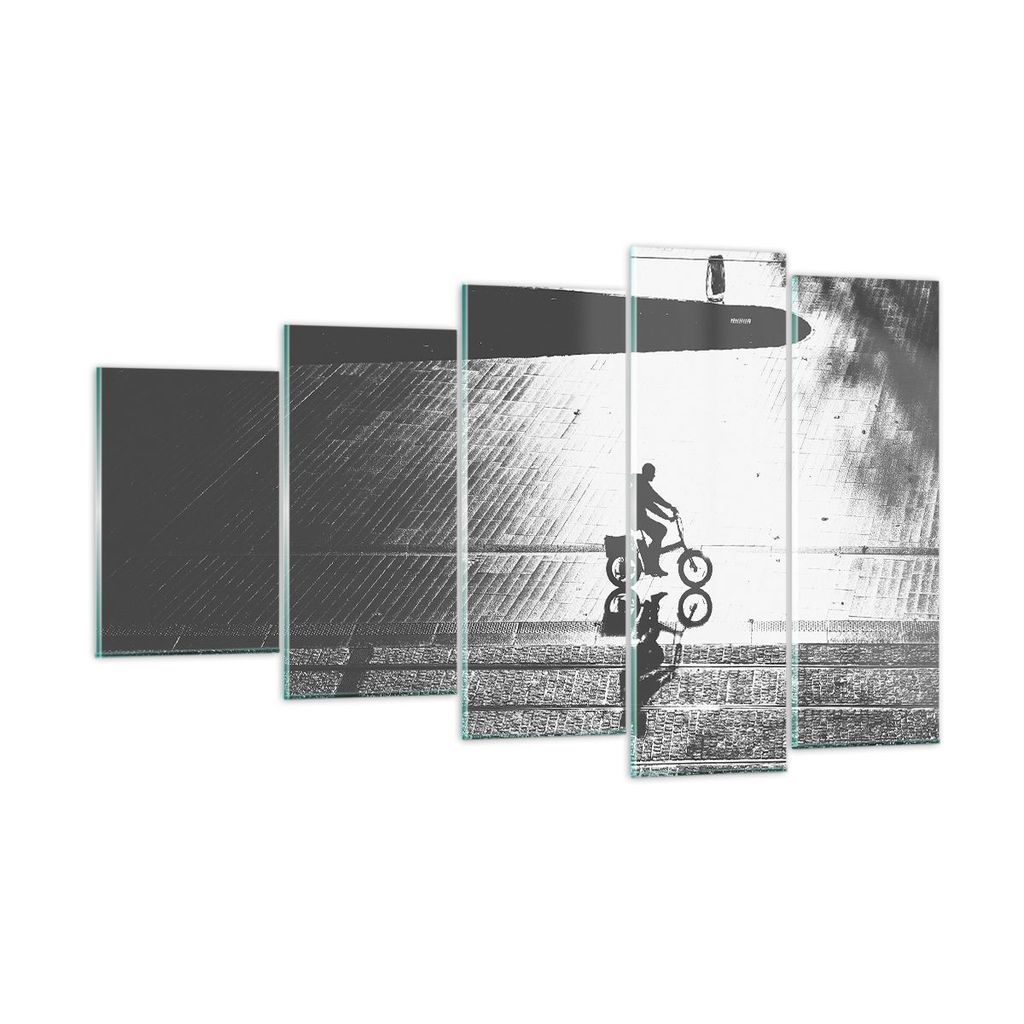 Bilder auf glas - 5 Teile - Schwarzweiß Radfahrer Einsamkeit - 100x60cm - Glasbilder - Wandbilder - Bilder - Wanddekoration aus Glas - Glas Bilder...