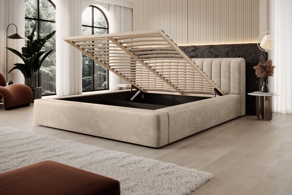 Polsterbett Doppelbett PEORIA 160x200cm in Stoff Macau Beige