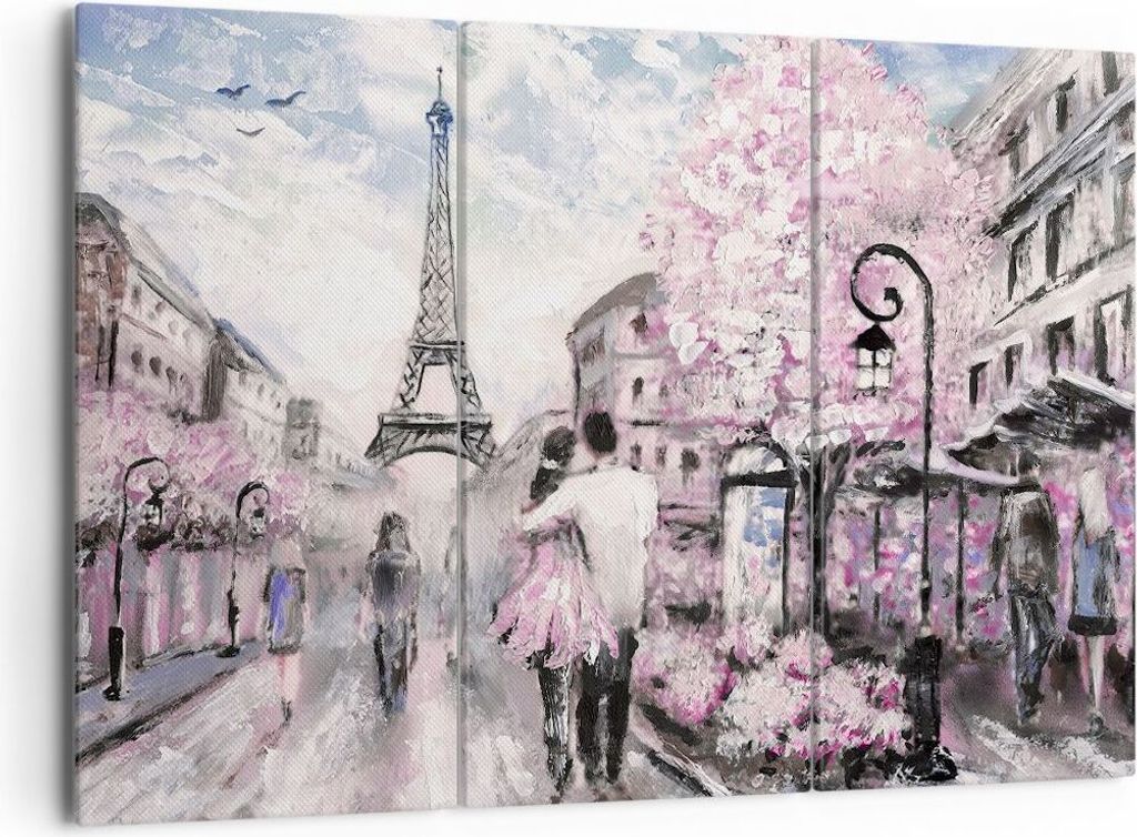 Bild auf Leinwand - Leinwandbild - Paris Weg Illustration eiffle - 165x110cm - Wand Bild - Wanddeko - Leinwanddruck - Bilder - Kunstdruck - Leinwan...