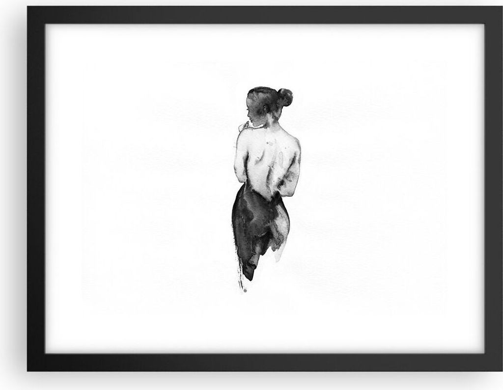Gerahmtes Poster - Schwarzer Rahmen - Aquarell Frau Nacktheit - 40x30 cm - Wand Bild - Wanddeko - Wandbilder - Kunstposter - Wandposter - Bilderrah...