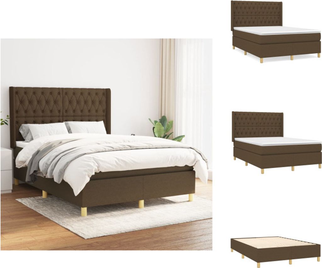 vidaXL Boxspringbett mit Matratze Dunkelbraun 140x200 cm Stoff - Betten & Bettgestelle