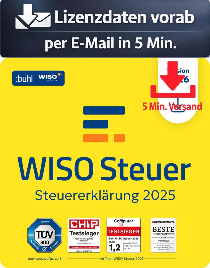 WISO Steuer 2026 (für das Steuerjahr 2025) (1 User - 1 Jahr) ESD Steuer Recht 5 Min. Versand als Download per Mail