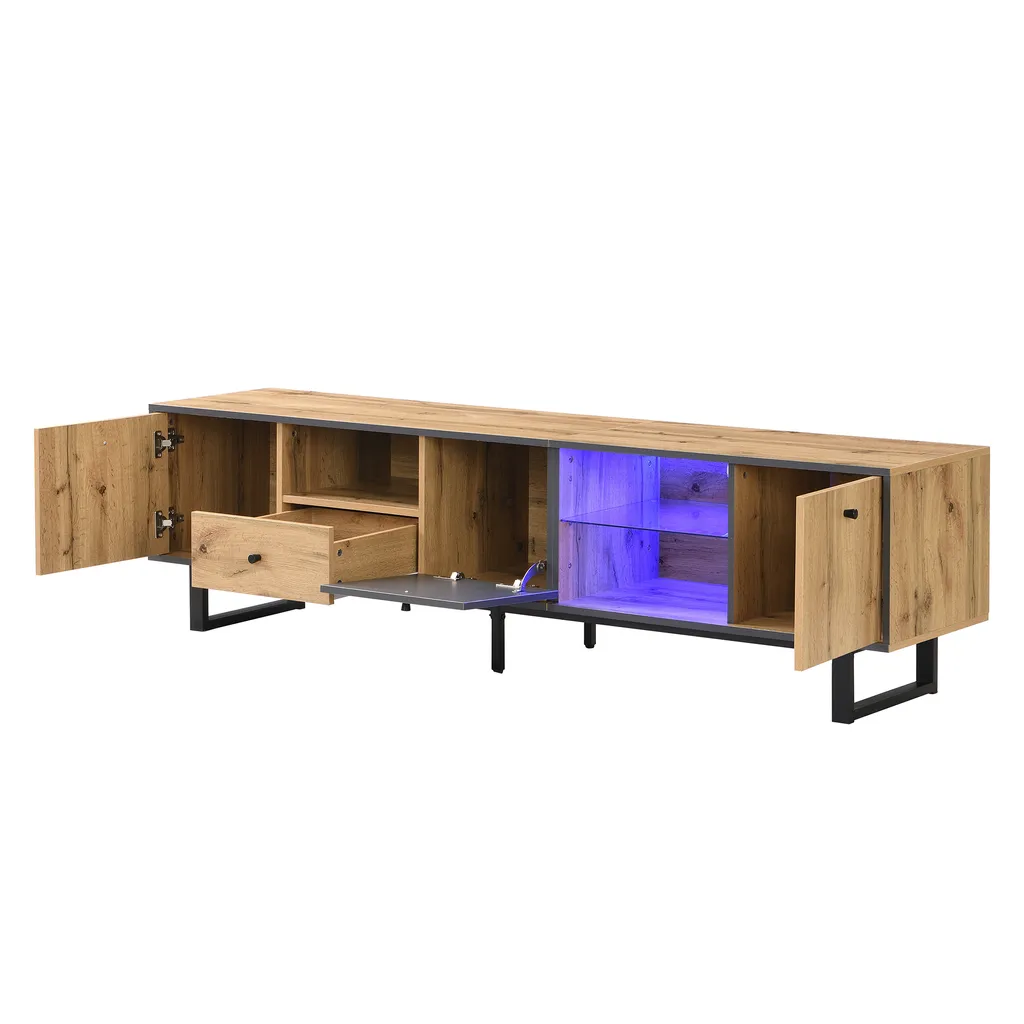 Banc TV avec Rangement pour Câbles et LED, Solution Salon Ordonné - 7