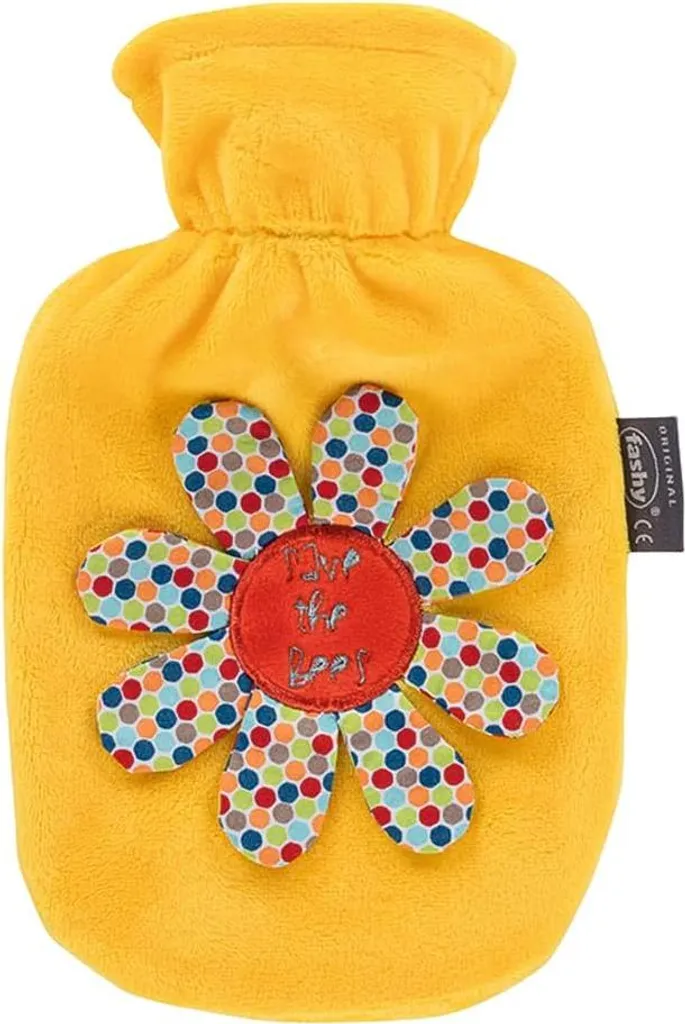 Bouillotte 0,8L anti-douleur avec housse peluche brodée abeille