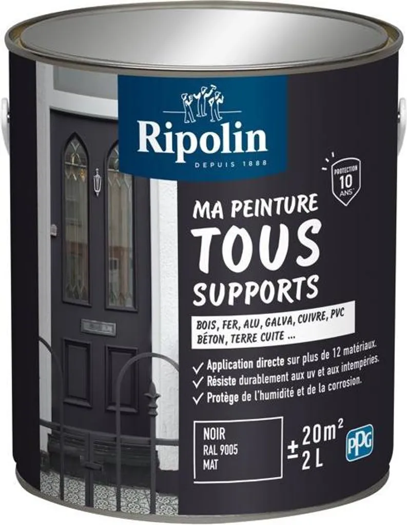 Ripolin 2L Vernice Tuttofare Nero RAL 9005 Opaco per Esterni e Interni
