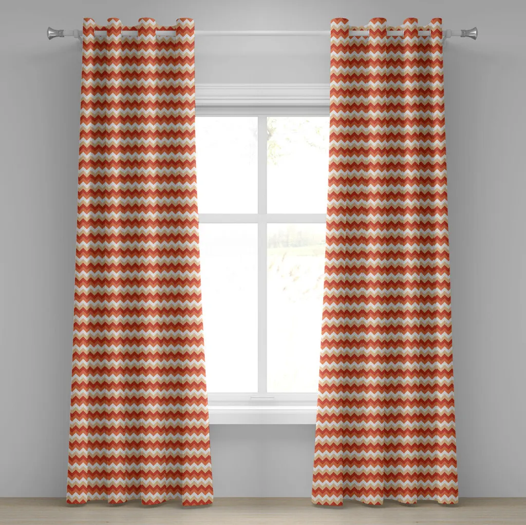Rideau pour salon orange corail et blanc, décor géométrique 280x175 cm