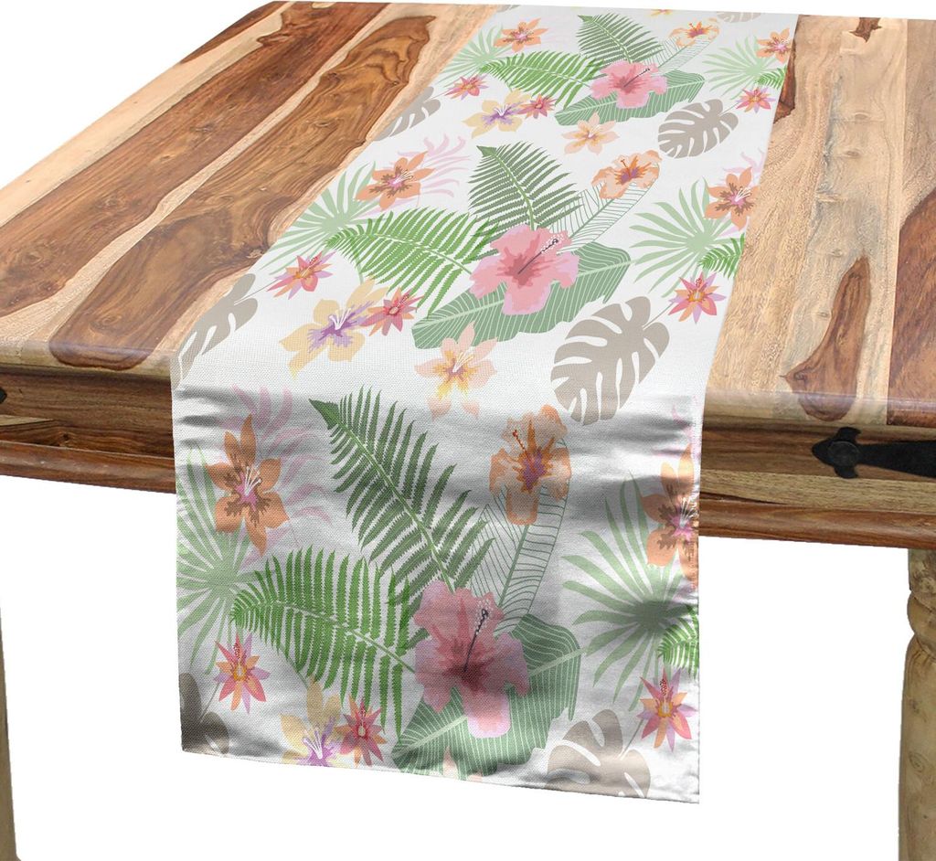 ABAKUHAUS Botanisch Tischläufer, Blumenthema Bunte Blumen und Farn-Muster, 40 x 180 cm, Pale Pink Peach