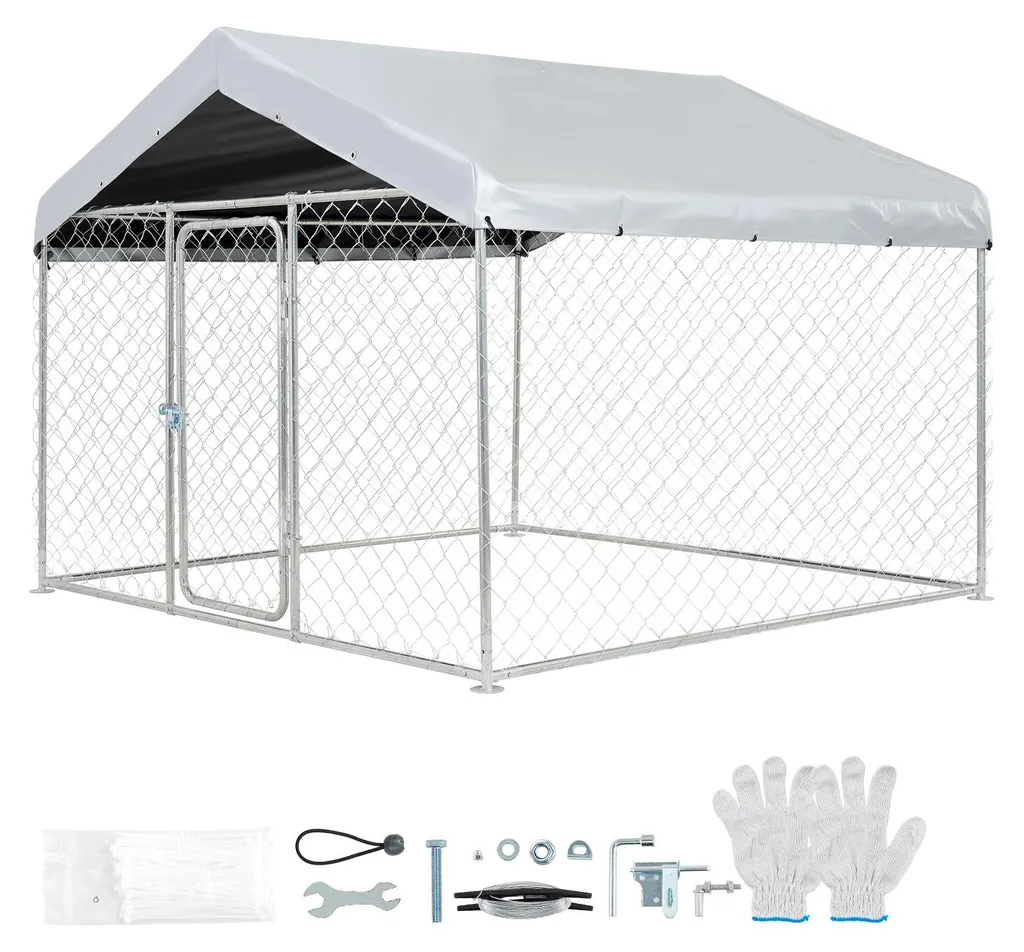 Grand Enclos Chien 4m² avec Toit de Protection Imperméable et Verrou Fiable