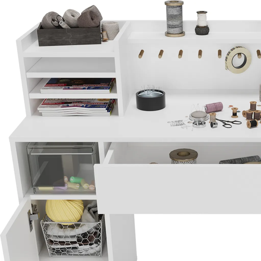 Table informatique blanche Vicco avec rangement étagère pour studio