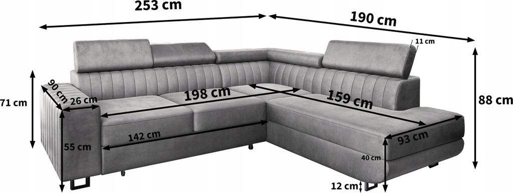 Masseno Narożnik NOLA L-S z funkcją spania i pojemnikiem na Zdjęcie produktu 3