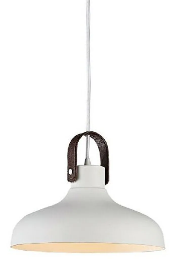 Suspension design blanche en métal et cuir Tessio pour salon et cuisine