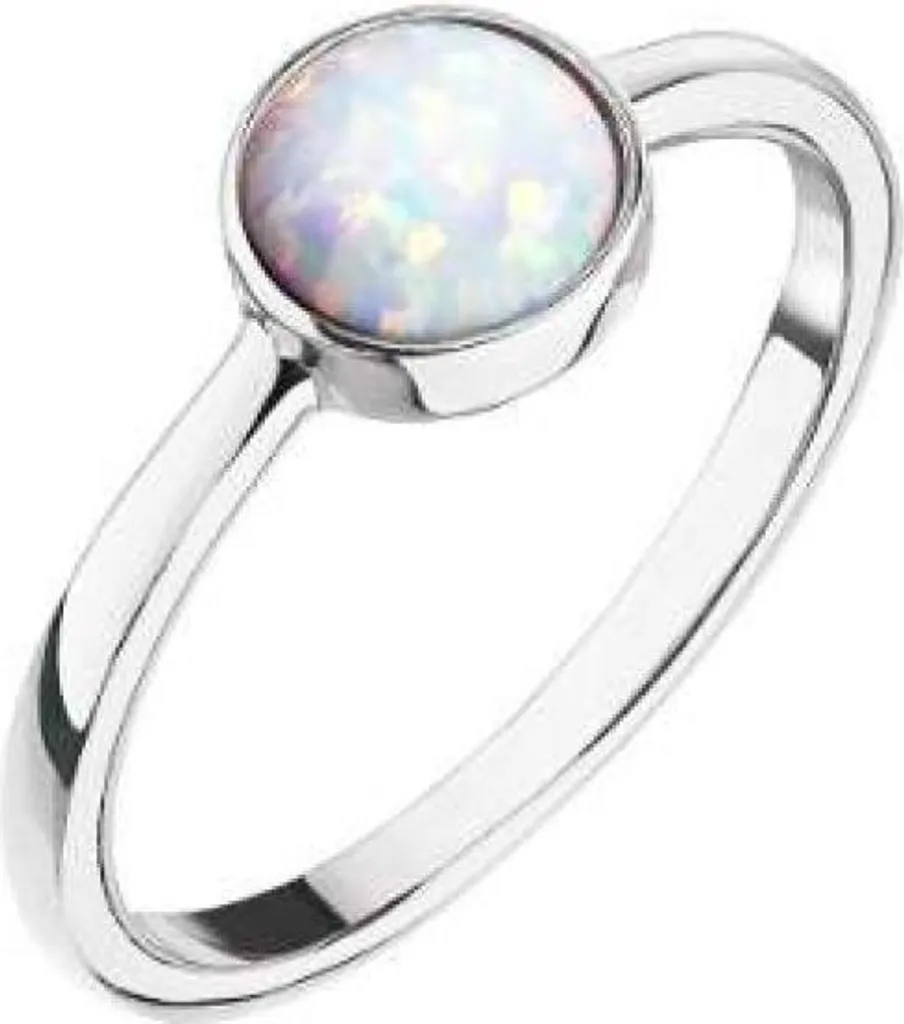 Bague opale blanche et argent pour cadeau d'anniversaire - Taille 54 mm