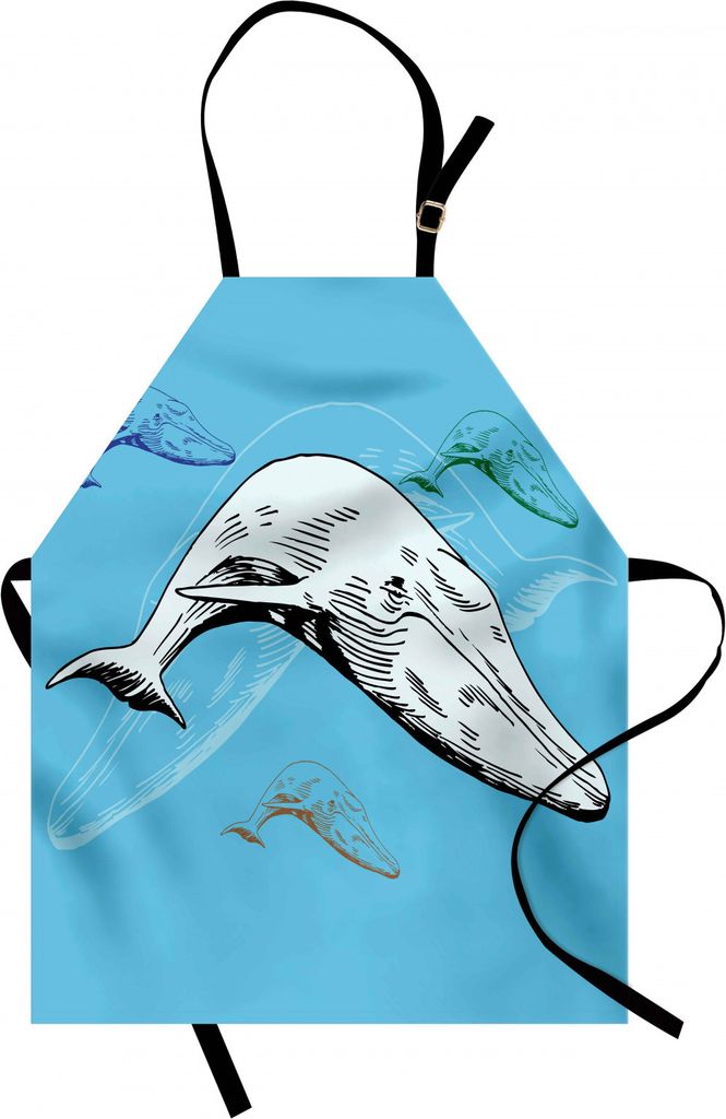ABAKUHAUS Wal Kochschürze, Masse der Wale in den Farben, die im Ozean-zusammen Thema-Handzeichnungs-Bild Schwimmen, Farbfest Höhenverstellbar Was...